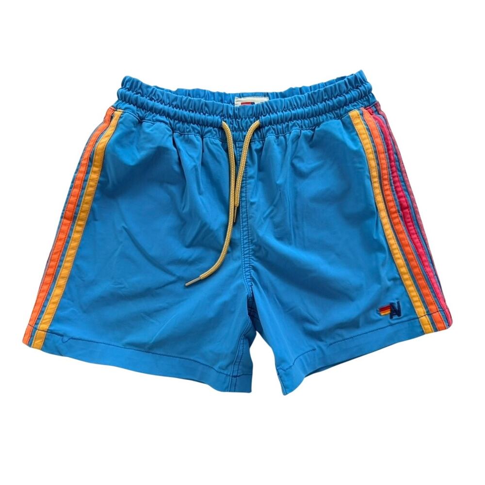 Aviator Nation Boys Swim Trunk Shorts Size 8 Blue Rainbow Stripe
